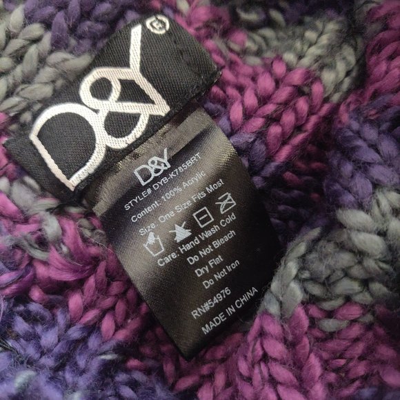 D&Y Slouchy Knit Purple Stripe Beanie - Picture 2 of 2